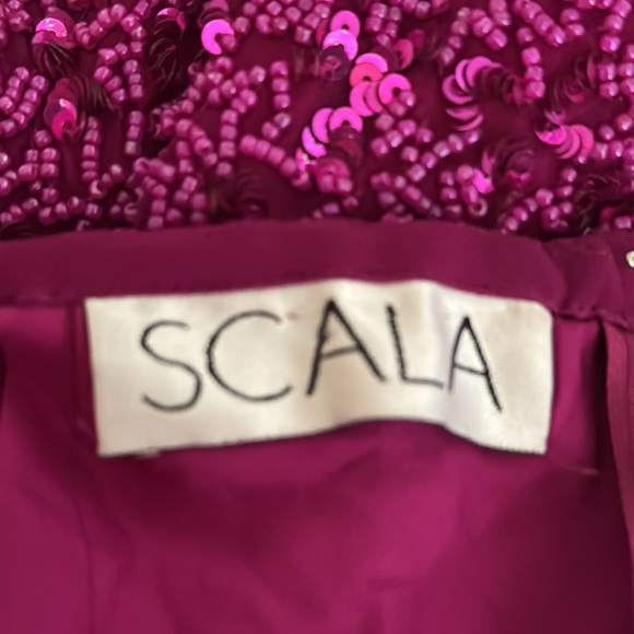 SCALA Beaded Maxi Midi Dress Side Slit Padded 100% Silk Pink Magenta Size M Prom - Picture 9 of 12